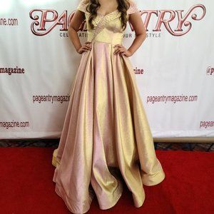 Johnathan Kayne Rose Gold Pink Irridescent ballgown NEW, size 6